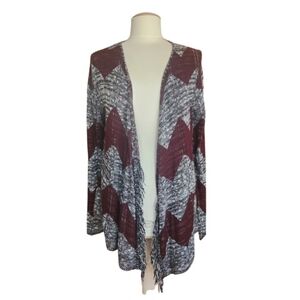 Vanity Fringe Chevron Cardigan Gray and Red